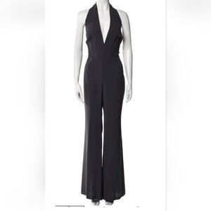 NWT Tarik Ediz Gray Ines Jumpsuit Deep V Neck Backless Halter Women's Size 12